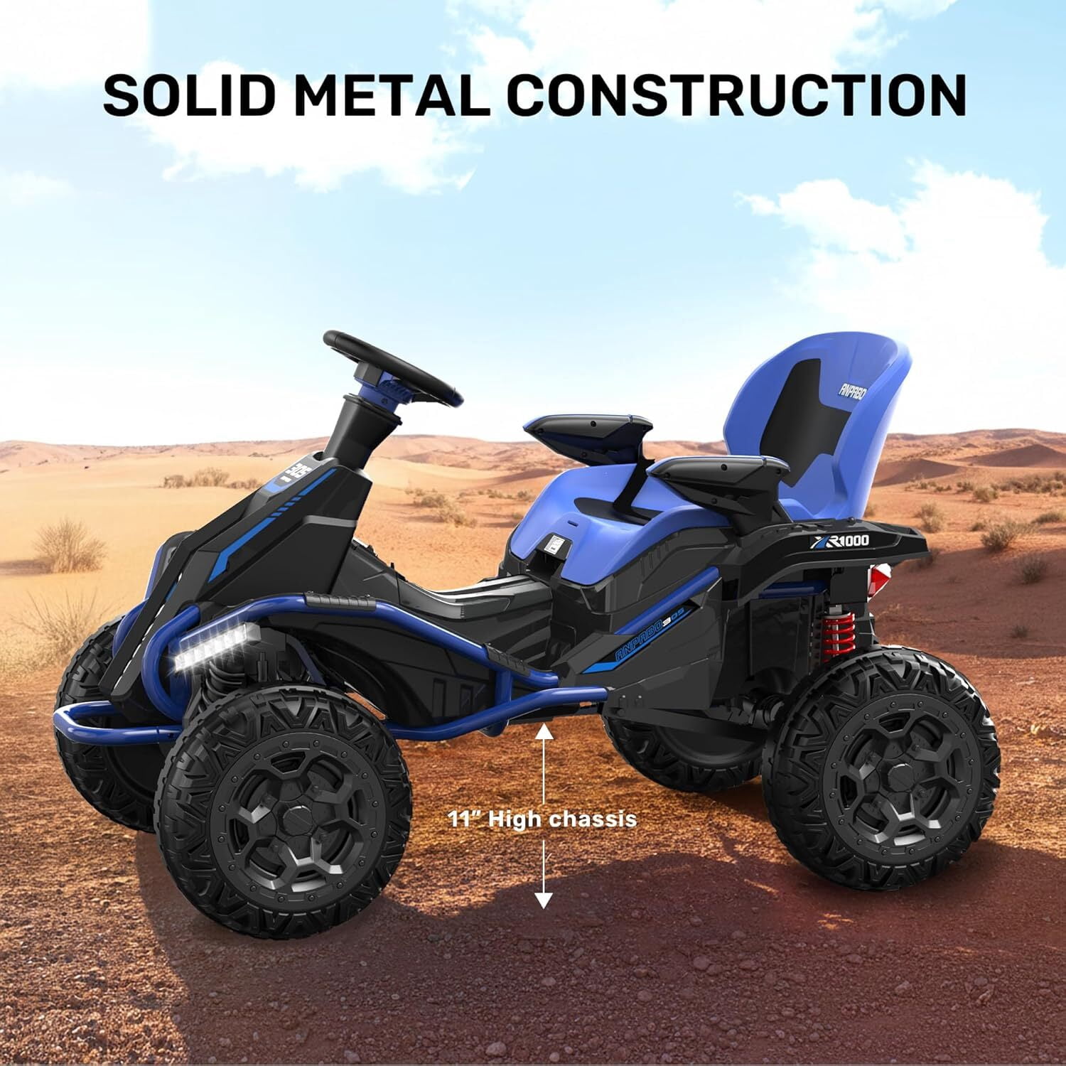 TOKTOO 24V Ride On Car for Big Kids, 4x200W Motors Kids ATV with Remote Control, Suspension, Music & LED Lights, Ride On Toys for Big Kids Ages 3-12, Blue