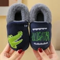 thumbnail image 4 of Tfken Unisex Kid Slippers Closed Toe Dinosaur Print Closed-Heel Winter Comfortable Dark Blue House Shoes Size 12-18 Months, 4 of 5