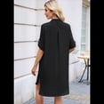 thumbnail image 4 of Robe Chemise à Boutons pour Femmes, Ample, Décontractée, Manches Courtes, Col à Revers, Col en V, Mini-Robe d'Été, Noire, TTG, 4 of 6