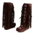 thumbnail image 5 of NOKIO Women'S Suede Knee High Boots Woman Style Women Heels Fringe Flock Chinese Boots Boots High Long Flat Tassel Nation Leather Fashion Knee Women's Boots Women'S Knee High Lace-Up Field Boots, 5 of 6
