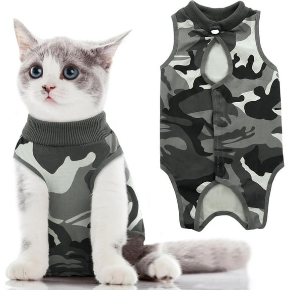 Minzimin Camo Printed Cat Recovery Suit, Cat Surgical Recovery Suit After Surgery for Abdominal Wound Anti Licking, Kitten Onesie for Cats Female Spay Recovery Shirt E-Collar Alternative
