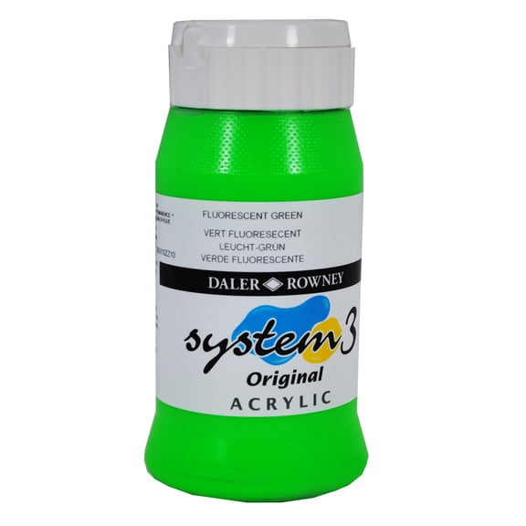 Daler-Rowney Original System 3 Acrylic, 500ml Bottle, Fluorescent Green