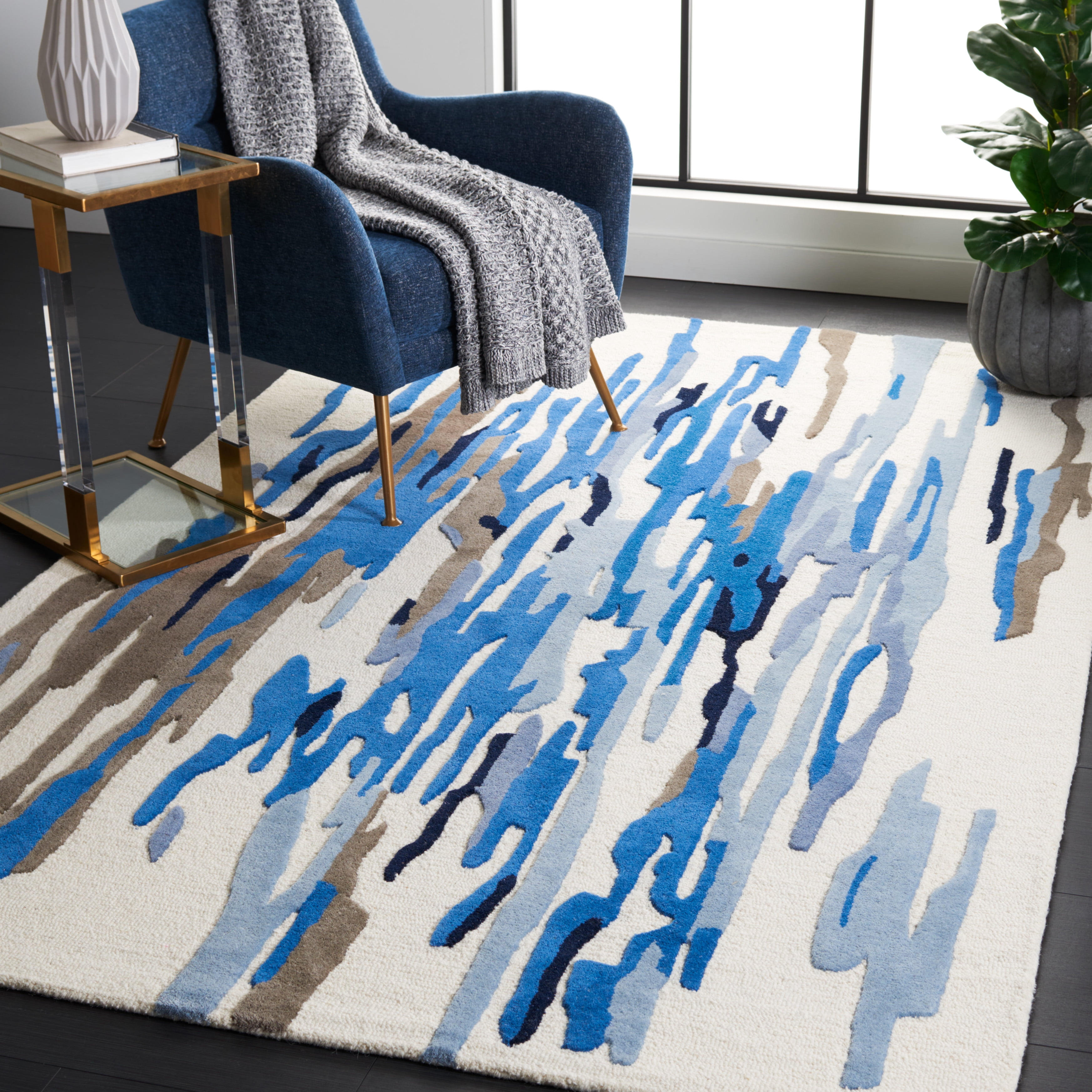 SAFAVIEH Rodeo Drive Jesper Abstract Area Rug, Ivory/Blue, 8' x 10'