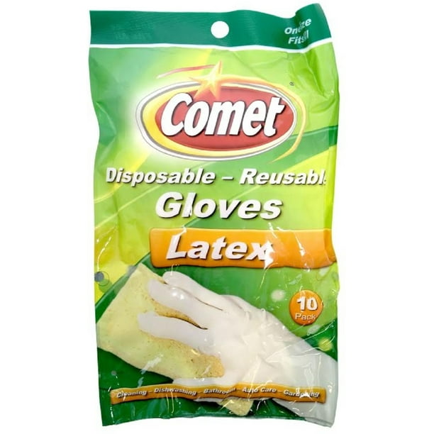 Comet Disposable Reusable Gloves, Latex, One Size Fits All. 10 ea