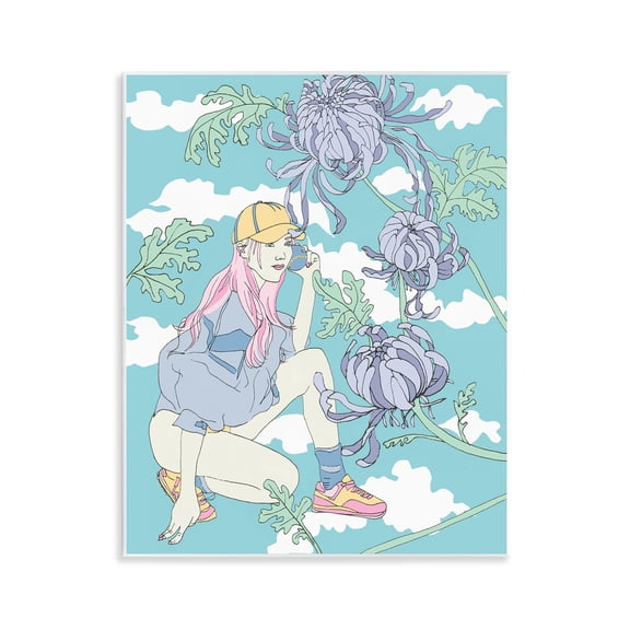 Stupell Industries Chrysanthemums & Workout Girl People Painting Unframed Art Print Wall Art, 11 x 14
