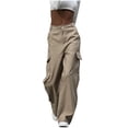 thumbnail image 2 of lulshou Women's Fashion Style Cargo Pants Straight Slim Work Pants Trousers Pants Casual Cargo Pants with Pockets, 2 of 9
