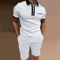 thumbnail image 2 of Outfmvch t shirts for men Male Casual Pocket Two Piece Suit Zipper Collar Suit Drawstring Pocket Short Set womens tops White, 2 of 4