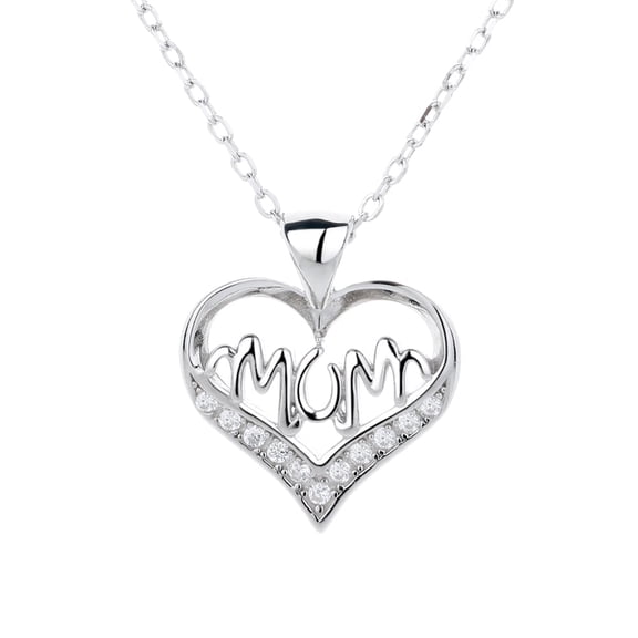 Amy and Annette Sterling Silver MOM Heart Pendant Necklace with crystals from Swarovski