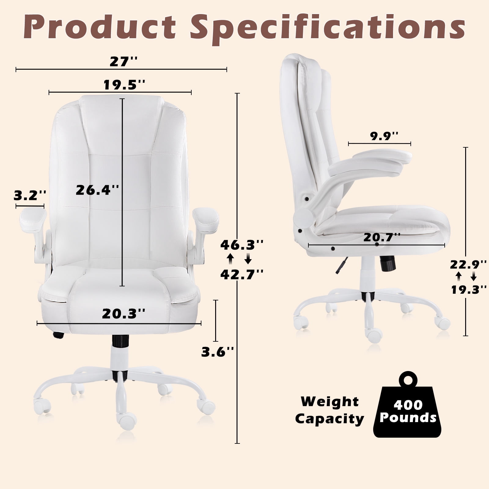 Waleaf Big and Tall Executive Office Chair with Flip-up Arms for Adult,Ergonomic High Back Adjustable Computer Desk chair