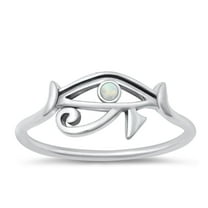 CHOOSE YOUR COLOR White Simulated Opal Eye of Horus Ring 925 Sterling Silver Band CZ Female Size 10