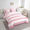 thumbnail image 3 of Feelyou White Pink Stripes Twin Bedding Sets 7-Piece, Chic Geometric Bedding Comforter Set, Abstract Ombre Reversible Sheet Sets, Lightweight Room Decor, 3 of 7