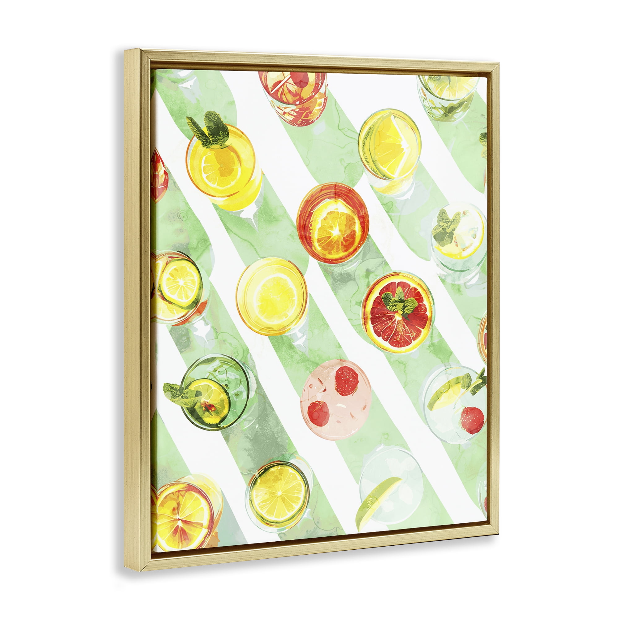 Stupell Industries Various Cocktails Aerial View Food & Beverage Painting Gold Floater Framed Canvas Art Print Wall Art, 17 x 21