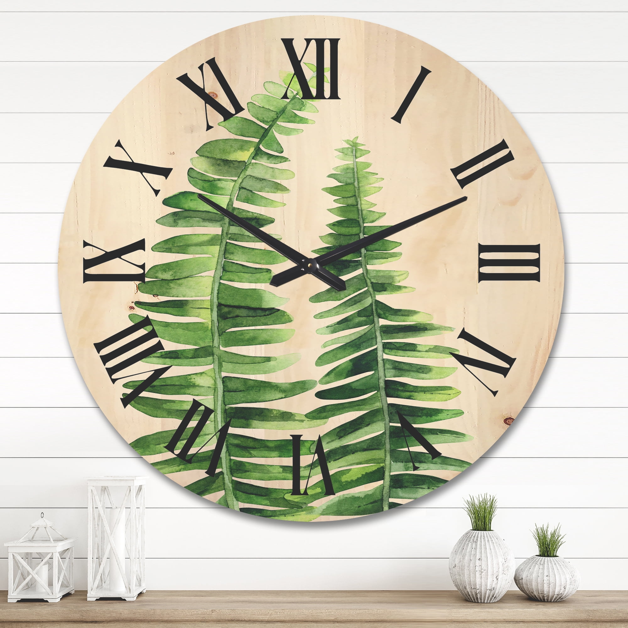 Designart 'Fern Plant Leaves Detail IV' Farmhouse Wood Wall Clock