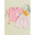 thumbnail image 3 of Musuos Toddler Baby Shorts Set, 6 12 18 24M Short Sleeve Crew Neck T-shirt with Plaid Shorts Summer 2-piece Outfit for Boys Girls, 3 of 10