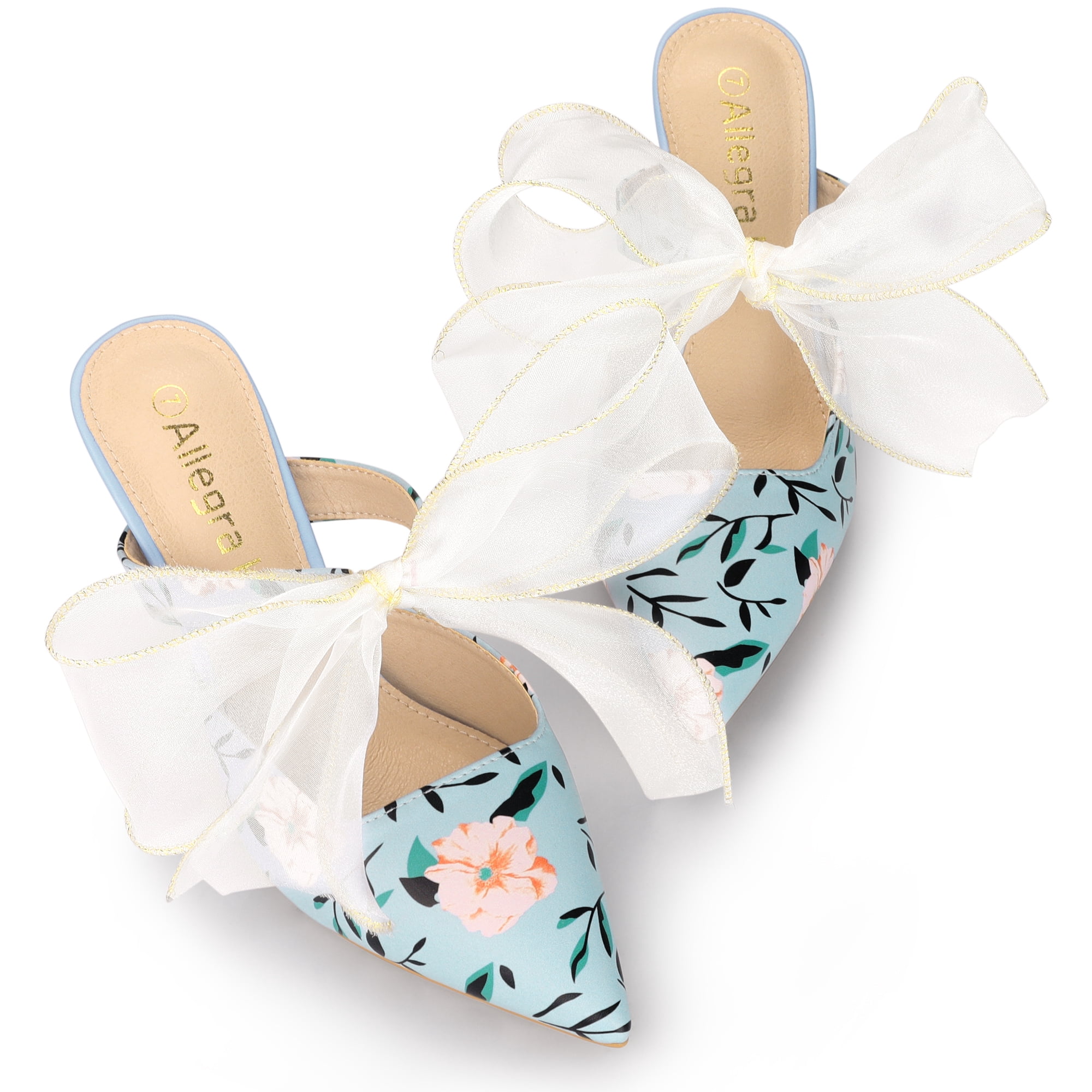 Unique Bargains Women's Floral Printed Lace Strap Stiletto Heels Mules