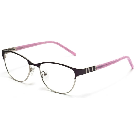 Tango Optics Browline Metal Eyeglasses Frame Luxe RX Stainless Steel Katharine Burr Blodgett Purple For Prescription Lens -