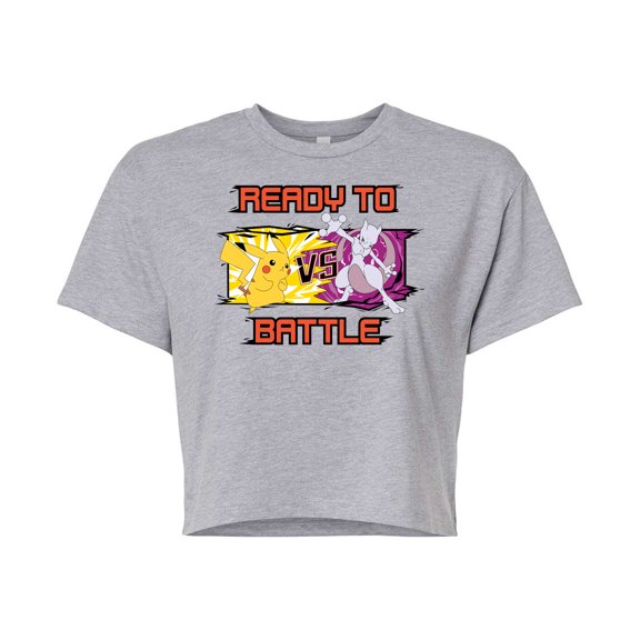Pokémon - Pikachu Mewtwo Battle - Juniors Cropped Cotton Blend T-Shirt