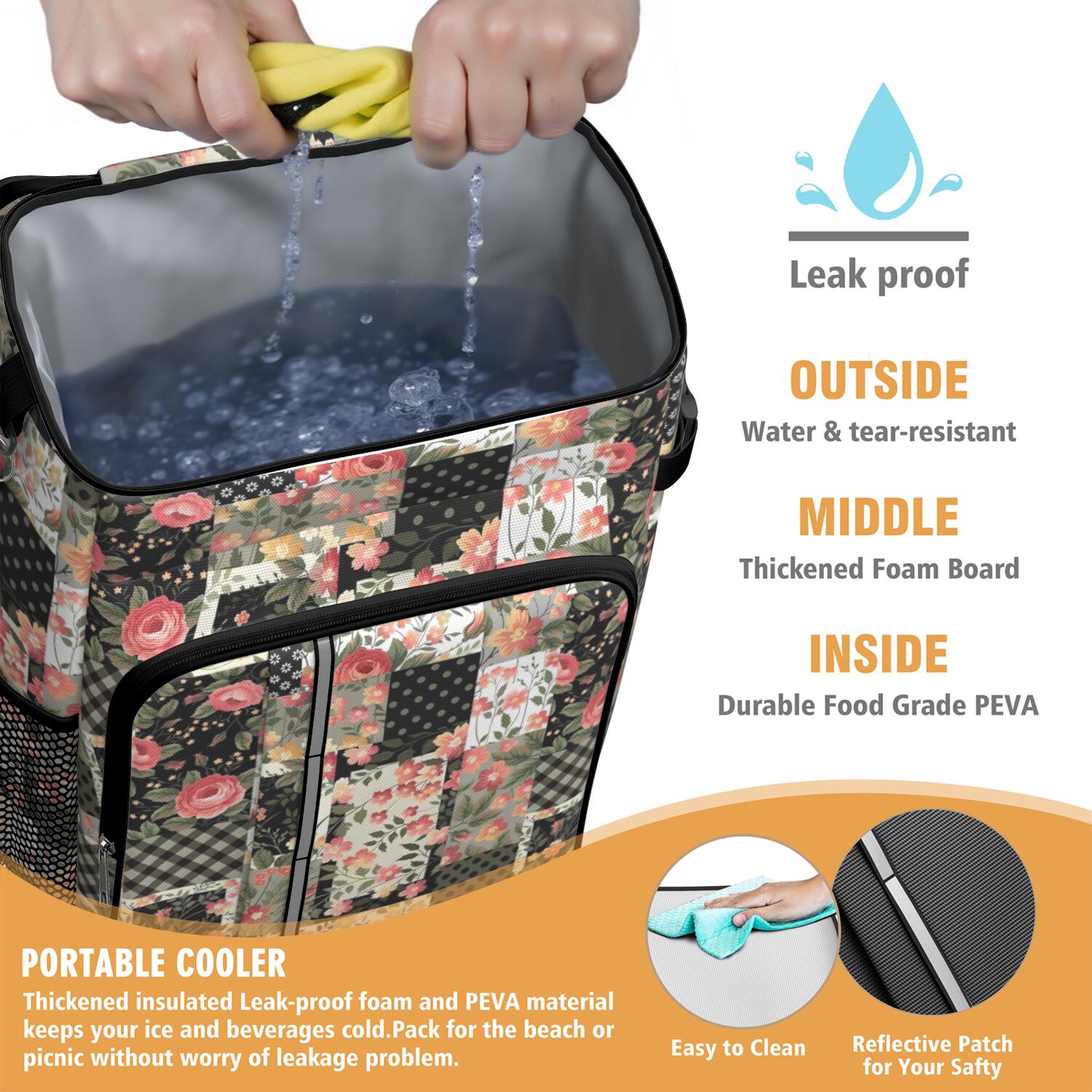 Travel Cooler Bag - Pioneer Flower Camping Beer Cooler Backpack with Bottle Opener- Waterproof Insulated Picnic Backpacks - Cooler Bag for Beach