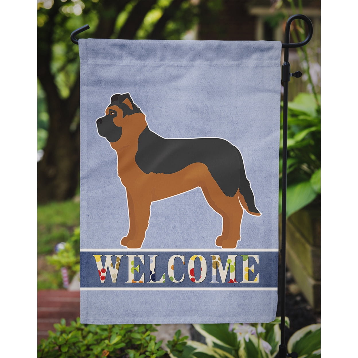 Black German Shepherd Mastiff Mix Welcome Garden Flag