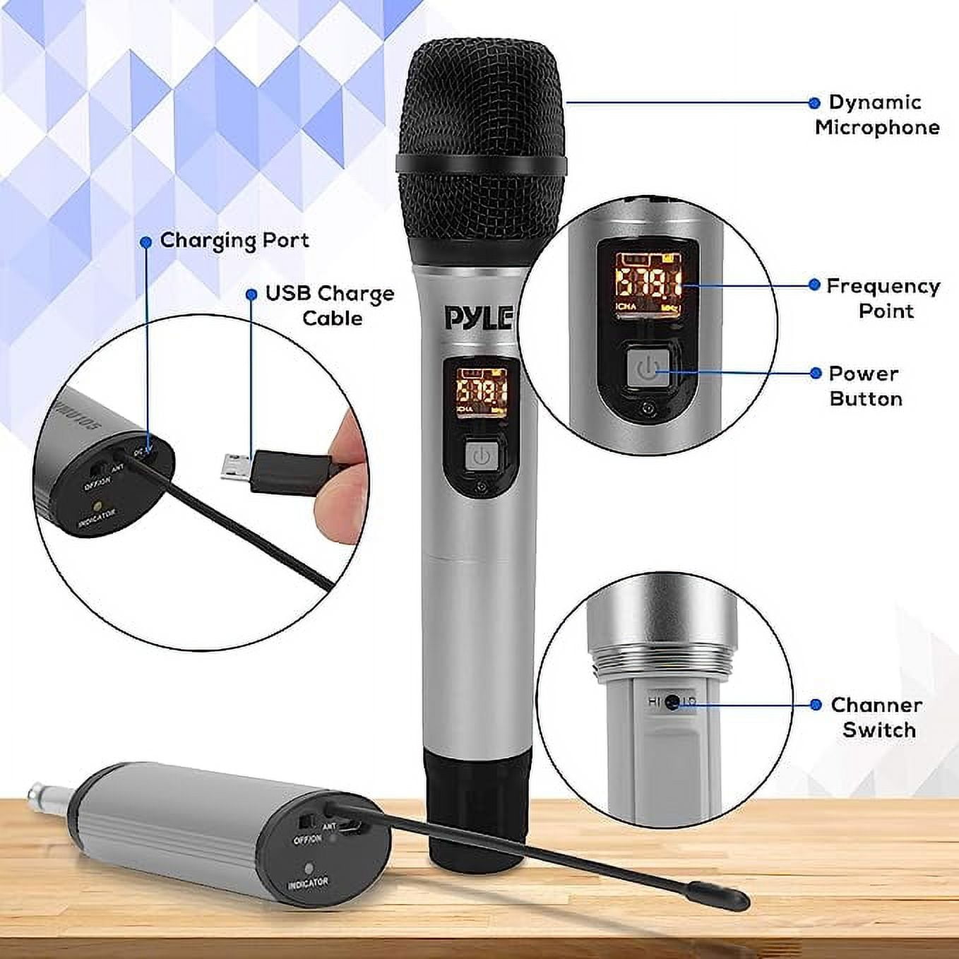 Pyle Professional Battery Operated Handheld Dynamic Unidirectional Cordless UHF Mic Transmitter Set