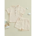 thumbnail image 3 of Musuos Boys Summer 2PCS Shorts Sets 6M 12M 18M 24M 3Y 4Y Short Sleeve Button Up Tops and Solid Color Shorts Sets, 3 of 10