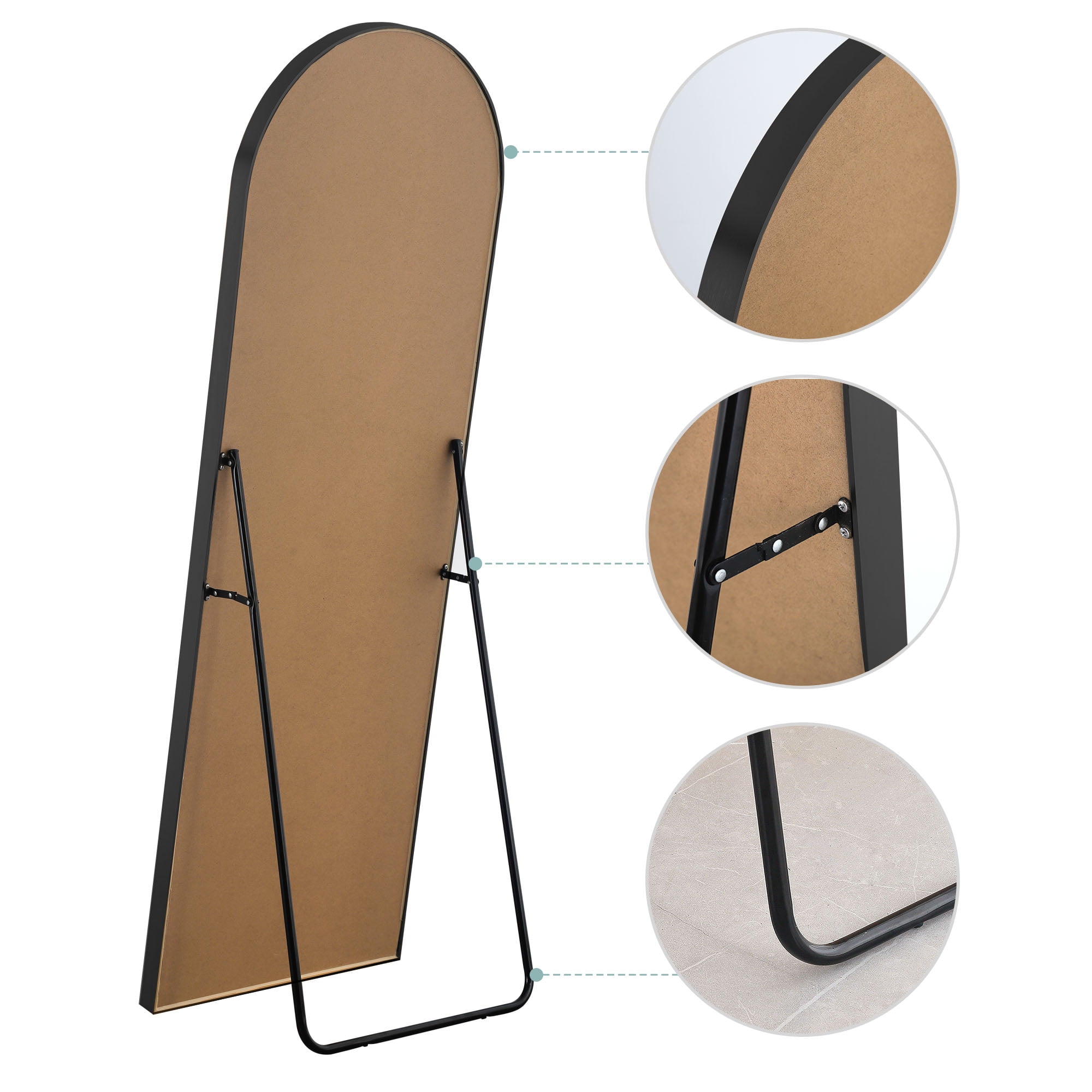 MAYEERTY 71x32in Oversized Full Length Mirror, Arched Decorative Dressing Floor Mirror with Bracket, Black