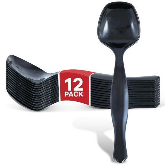 12 Count Disposable Serving Spoons, Black Plastic Serving Spoons for Catering Weddings, Holiday Parties, and More, Large Plastic Serving Utensils for Buffet, Party Spoons, Stock Your Home