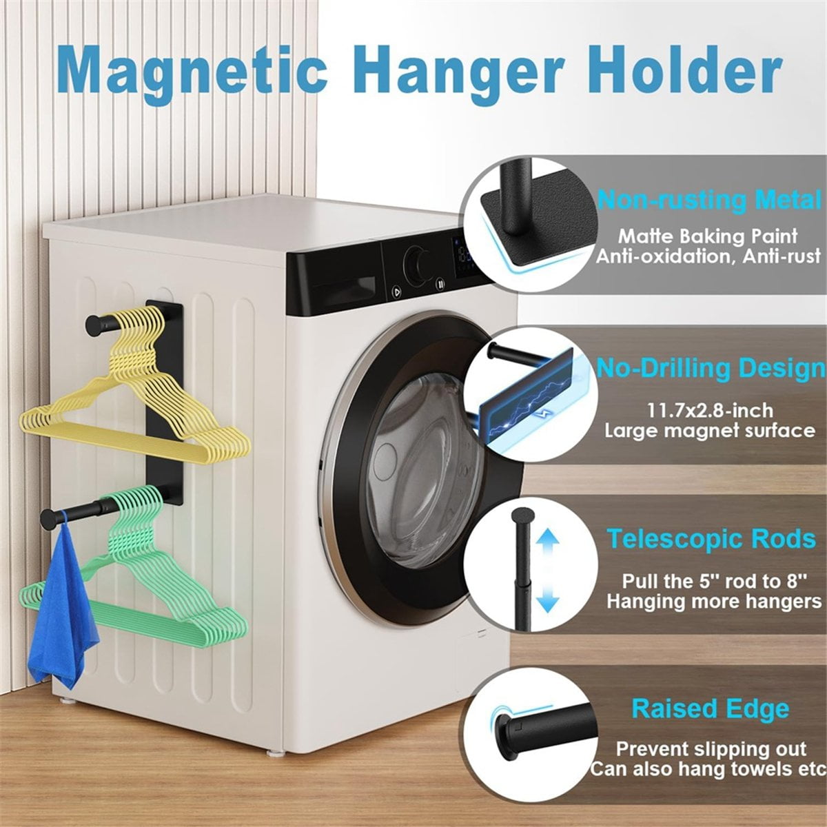 Hanger Organizer Stacker, Magnetic Hanger Holder, Extendable Hanger Storage Rack for Washing Machine Closet Laundry Room