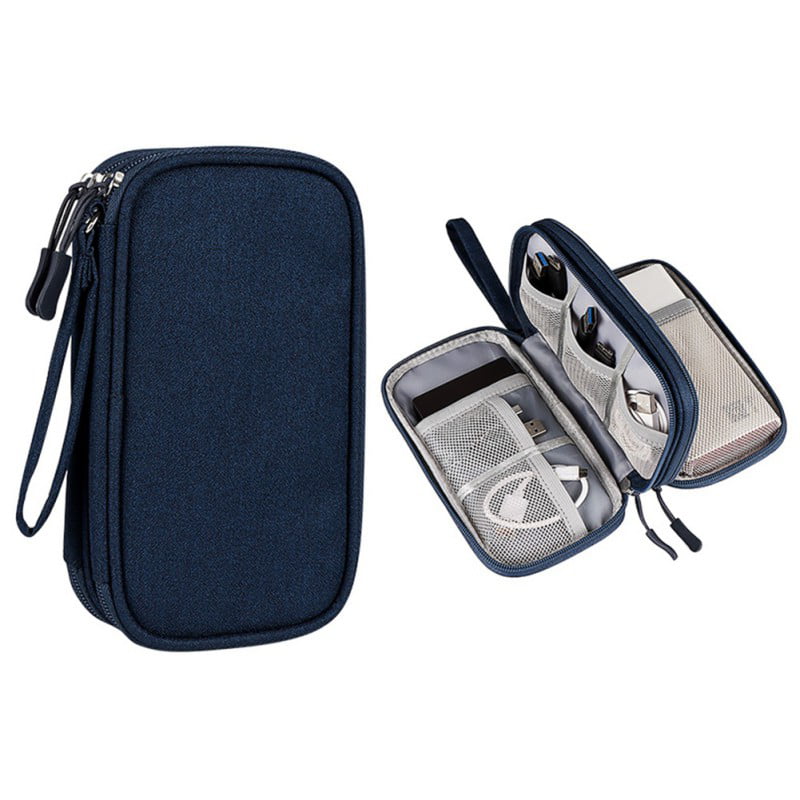 GHKJOK Travel Cable Organiser Bag Universal Carry Travel Gadget Bag for U Disk Electronics Accessories Organizer Bag Power Bank,USB Drive Charger Hard Disk-Blue Square Mini Bag with Carabiner