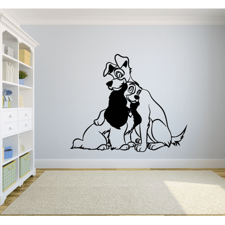 Disney Cartoon Character Lady And The Tramp Silhouette Wall Sticker For Kids Boys Girls Room Bedroom Cute Disney Fun Bedroom Wall Home Decal Design Stickers Wall Art Vinyl Decoration Size (40x40 inch)