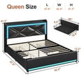 thumbnail image 3 of Queen Bed Frame with LED Lights & Charging Station, Black PU Platform Queen Bed with Storage Drawers and Upholstered Headboard, Heavy Duty Wooden Slats, 3 of 7