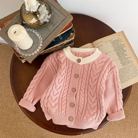Infant Kids Girls Cardigan Sweater Cardigan for Toddler Girls Ribbed Knit Cardigan Sweaters Front Button for Little Girls 3M-3T,Pink,2-3 Years