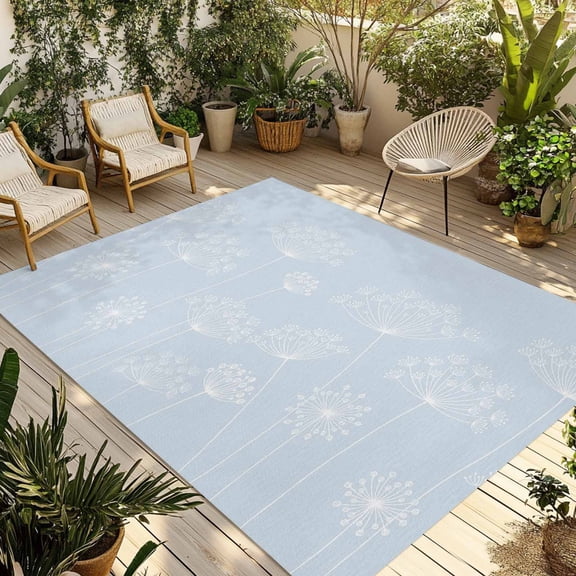 Blue Dandelion Outdoor Rug for Patio/Deck/Porch, Non-Slip Large Area Rug 3 x 5 Ft, Spring Modern Minimalist Country Flower Indoor Outdoor Rugs Washable Area Rugs, Reversible Camping Rug Carpet Runner