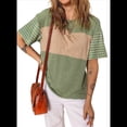 thumbnail image 1 of Blusas de Verano para Mujer, de Gran Tamaño, con Cuello Redondo, Informales, A Rayas y Bloques de Color, Talla XXL, Verde, 1 of 9