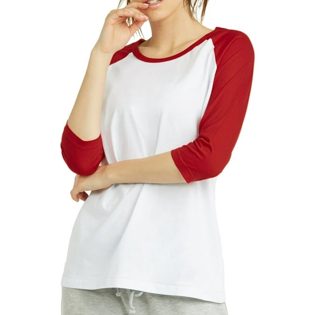 Women's Two Tone 3/4 Sleeve Raglan Baseball Shirt / Baseball Tee, White
