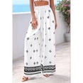 thumbnail image 5 of Women'S Wide Leg Palazzo Pants Boho Floral Trousers Flowy Beach Vacation Clothes Resort Wear White L, 5 of 9