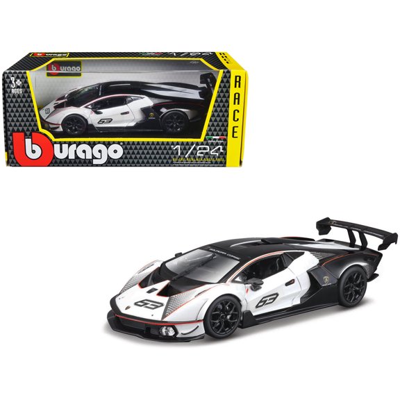Lamborghini Essenza SCV12 #63 White and Black "Squadra Corse" "Race" Series 1/24 Diecast Model Car by Bburago