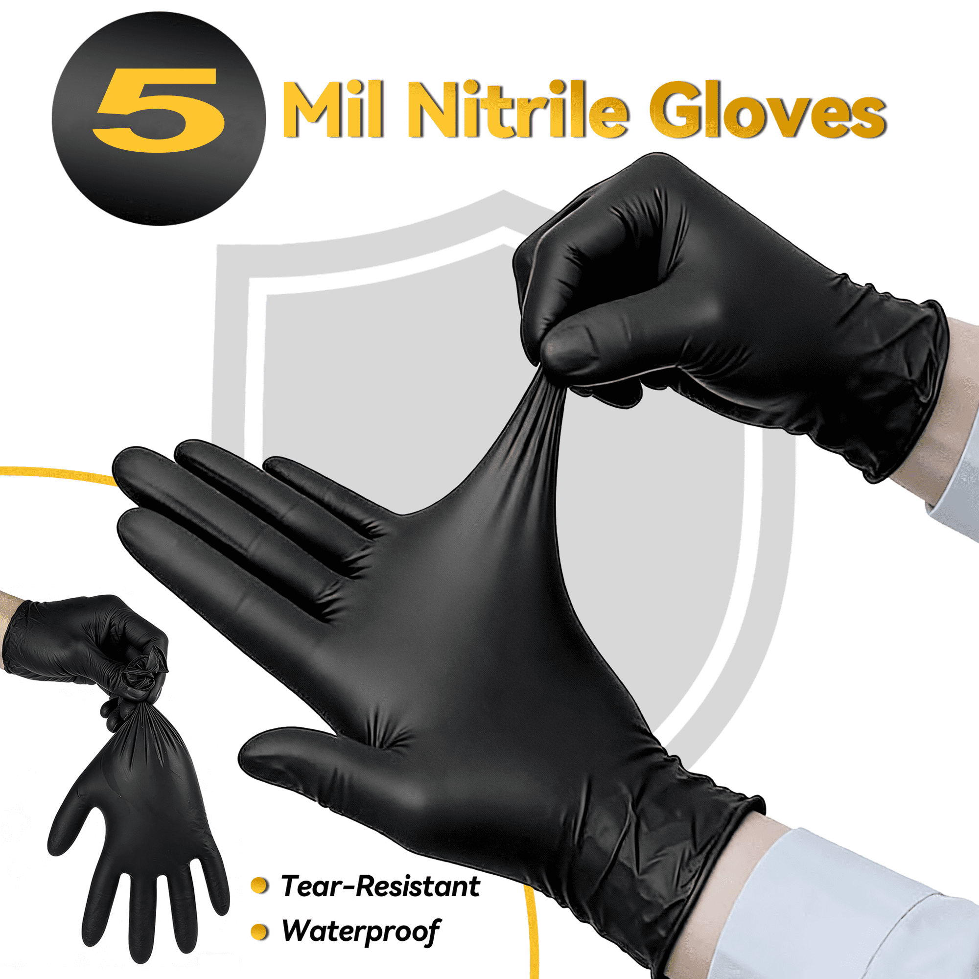 Black Nitrile Disposable Gloves 1000 Pcs, 5Mil Latex-Free and Powder-Free, Food Grade Safe for Food Processing, Kitchen, Cooking, Salons, Healthcare, Household Cleaning (L Size)