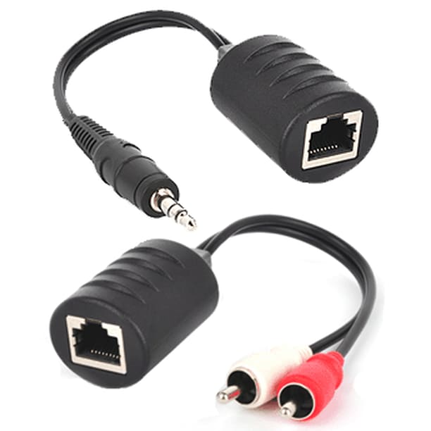 3.5mm To Stereo RCA Audio Over Cat5 Cat5E Cat6 Cable Extender Kit
