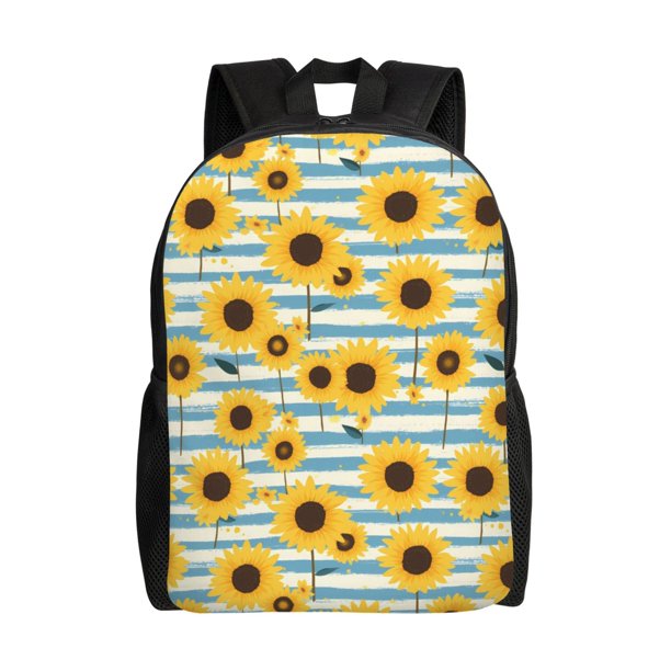 Easygdp Blue White Striped Sunflower A Mochila Versátil y Elegante: Comodidad, Almacenaje y Durabilidad para la Universidad, Trabajo, Viajes y Uso Diario