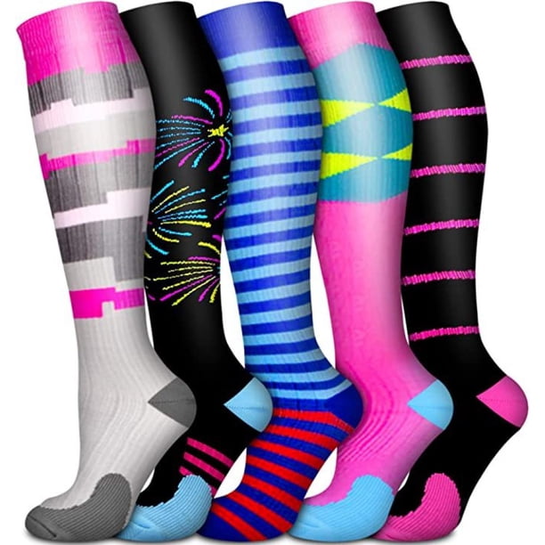 5 pares de medias de compresión, medias de compresión coloridas, medias de soporte