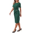 thumbnail image 4 of INSPIRE CHIC Work Dresses for Women Crew Neck Short Sleeve Business Office Sheath Wrap Dress 2026 S Deep Green, 4 of 6