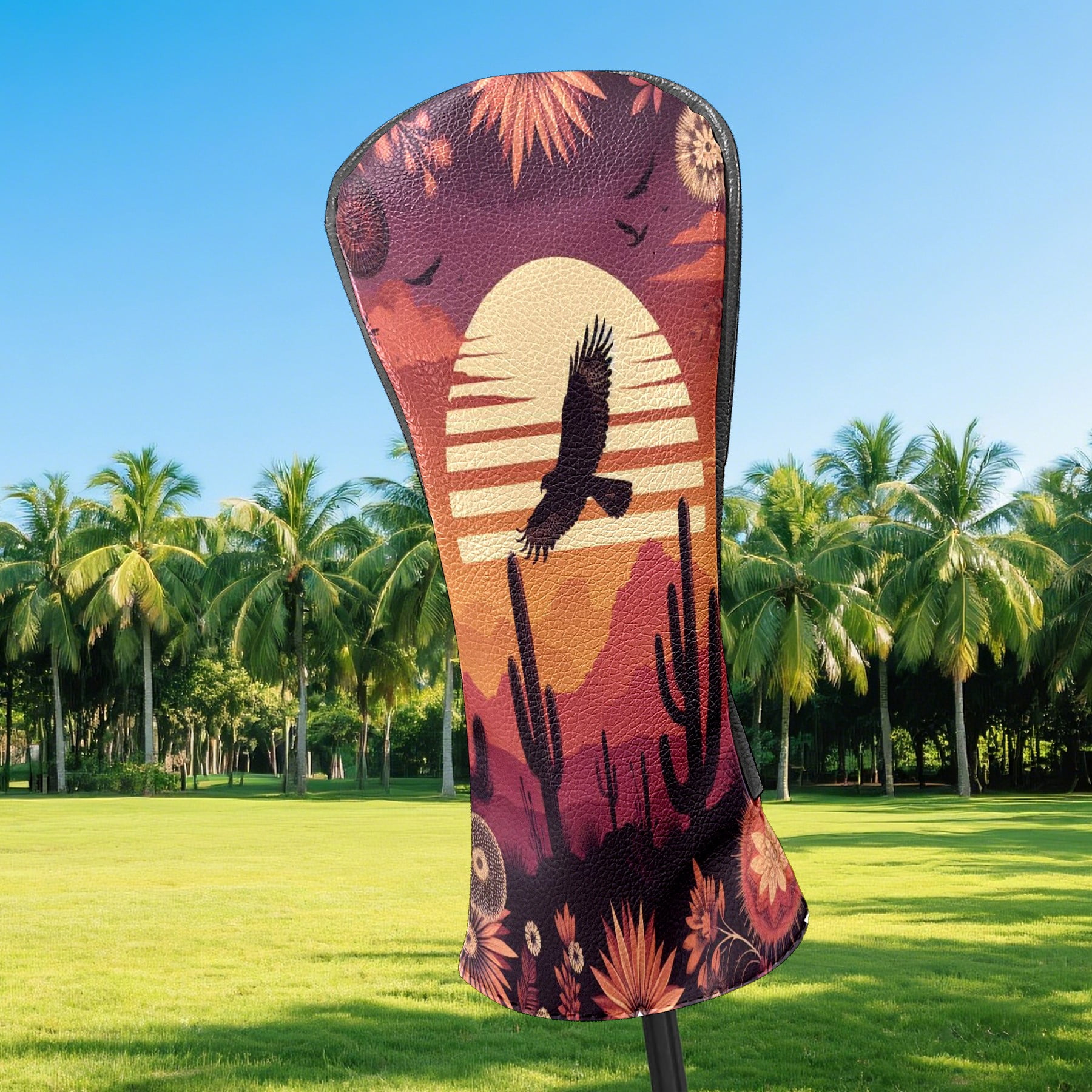 Golf Club Covers, Red Desert Eagle Premium PU Leather Driver Hybrid Putter Head Covers with Velvet Lining, Waterproof Golf Gifts for Men Women