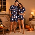 thumbnail image 6 of Halloween Sleepwear, Halloween Couple Matching Pajamas Set, Navy Ghost Pumpkin Star Short Sleeve Loungewear, Crop Top & Shorts Sleepwear, Soft Cozy Spooky Holiday Nightwear for Summer & Home Wear, L, 6 of 6