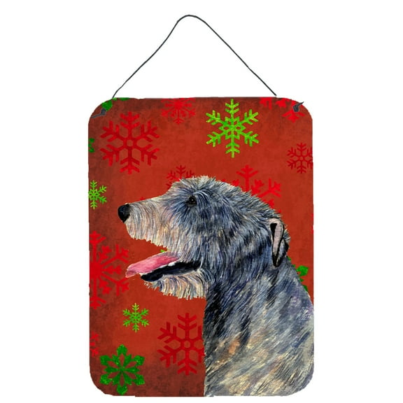 Irish Wolfhound Red and Green Snowflakes Holiday Christmas Wall or Door Hanging Prints