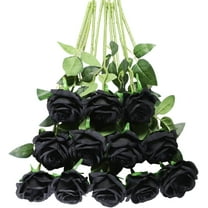 Morttic Black Roses Artificial Flower,12Pcs Realistic Single Stem Fake Silk Rose Bouquet for Wedding Party Home Centerpiece Hotel Office Halloween Decor