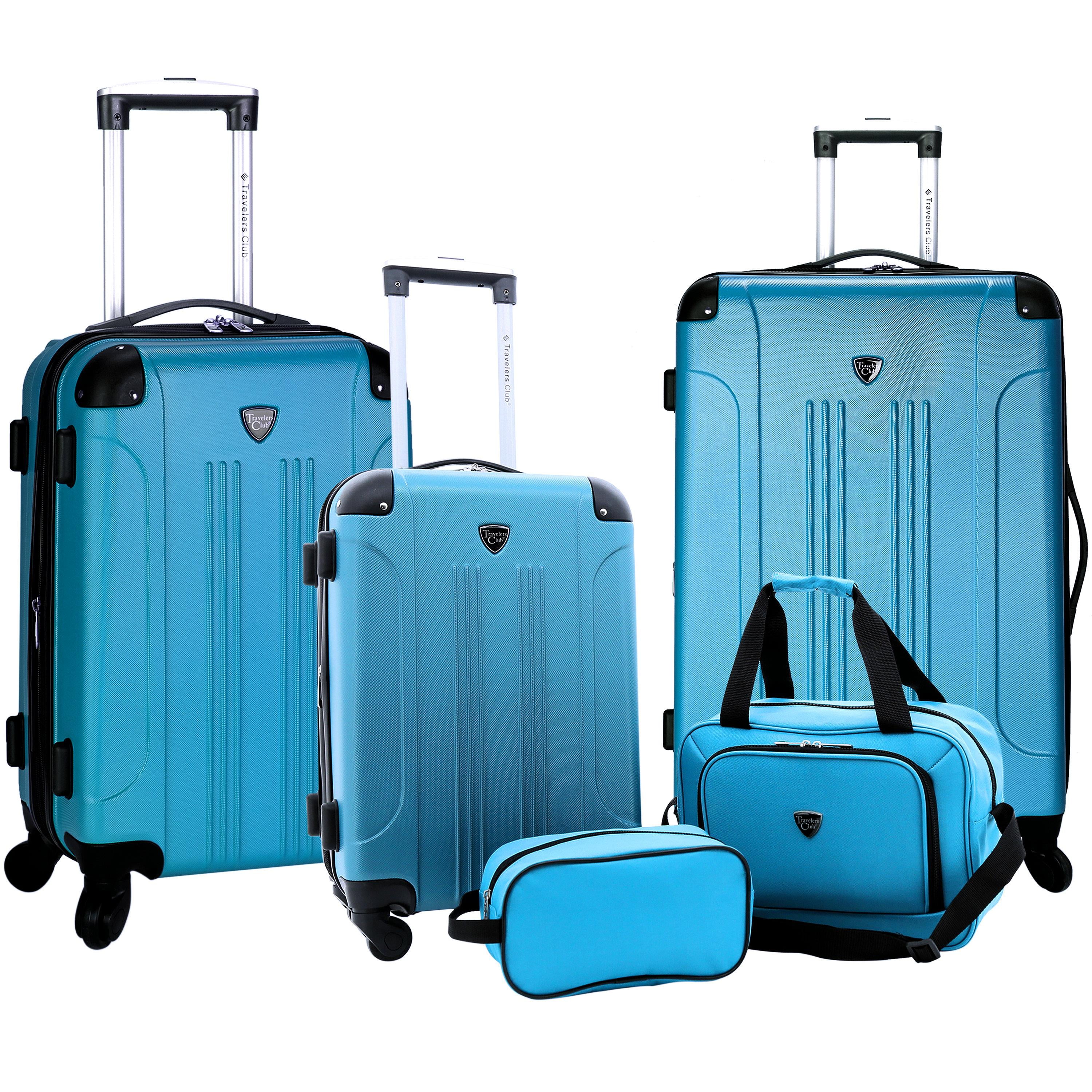 Travelers Club Chicago Plus Carry-On Luggage and Accessories Set With Tote  and Travel kit-Color:Teal,Size:5 Piece 