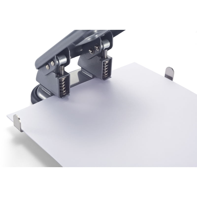 Silver and Charcoal 40 Sheet Capacity Officemate Auto-Centering 2 Hole Punch 90122 