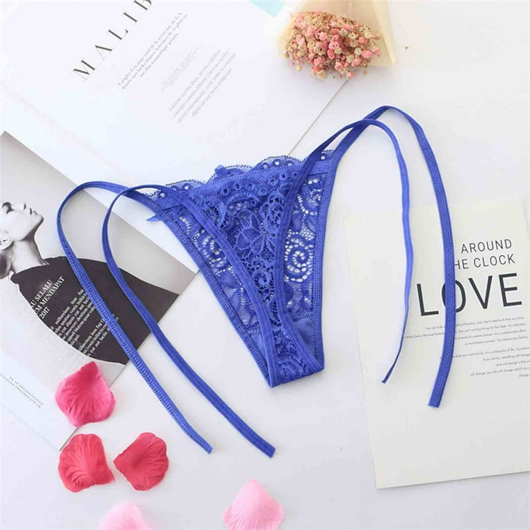 Qcmgmg Panties for Women Plus Size Low Rise Stretch Lace String Womens  Thongs G String Soft No Show Cute Underwear for Women Plus Size Blue Free  Size