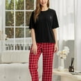 thumbnail image 3 of ebukurty Red Pajamas Sets for Women 2 Piece Round Neck Lounge Set Short Sleeve Sleepwear, 3 of 8